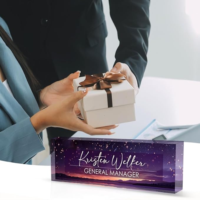 Desk Name Plate Personalized Name Plate for Desk, Office Desk Decor, 3D Style Personalized Plaque Name Plates for Desks Custom Appreciation Gifts for Boss Lady Employee Coworkers (Purple Night)