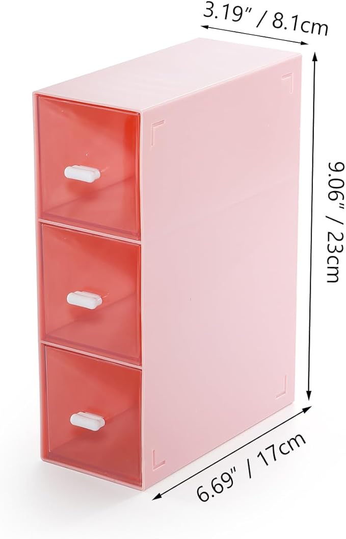 Desktop Drawers, Desk Organizer with 3 Drawers, Stackable Plastic Storage Box for Home Collection, Cosmetics, Office Supplies (1 Tall Layer, Pink)