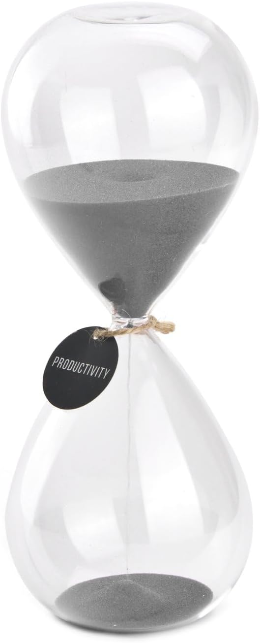 SWISSELITE Hourglass Sand Timers, Hourglass Sand Clock Inspired Glass for Home, Desk, Office Decor (8Inch-30Mins Gray)