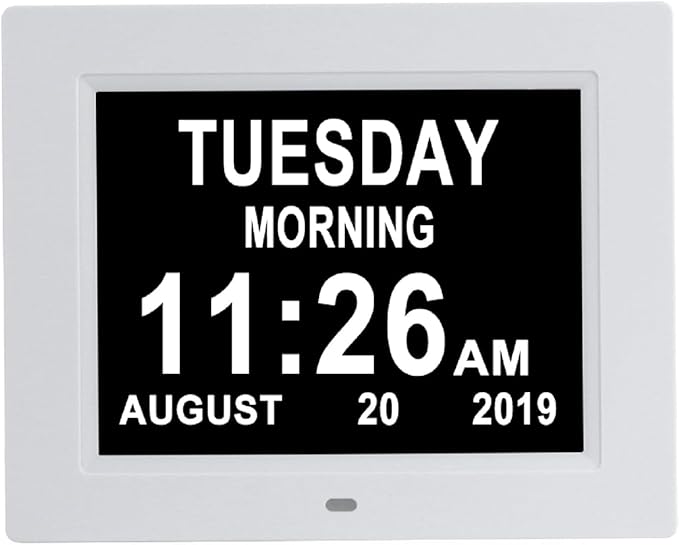 8 Alarms Digital Clock, Extra Large Display Wall Digital Day Calendar Clock with Non-Abbreviated Day & Month Alarm Clocks for Seniors Impaired Vision Dementia Elderly Alzheimer