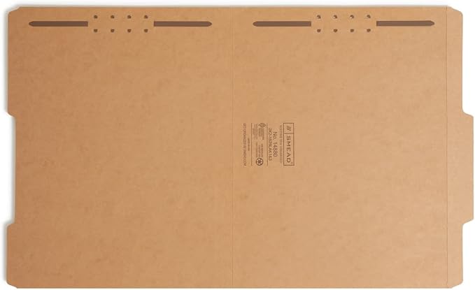 Smead Fastener File Folder, 2 Fasteners, Reinforced 2/5 -Cut Tab Right of Center Position, Guide Height, Letter Size, Kraft, 50 per Box (14880)
