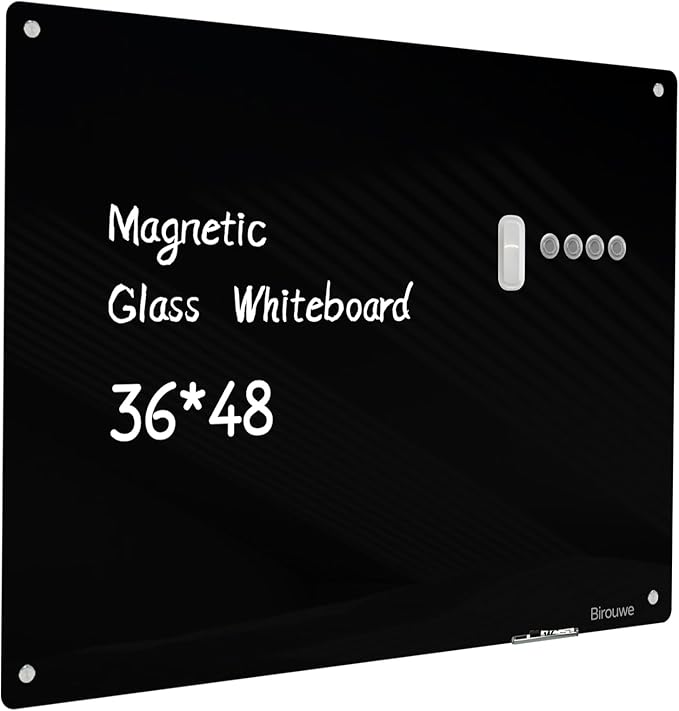 Magnetic Glass Blackboard - Frameless Dry Erase Board 48"x36" for Office, School & Home