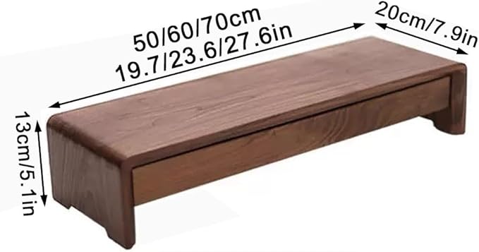 Solid Wood Monitor Stand for Saving Space, Monitor Riser with Storage, 2 Tier Computer Stand with Drawer, Multifunctional Desk Organizer for Home, Office(70cm-27.6in)
