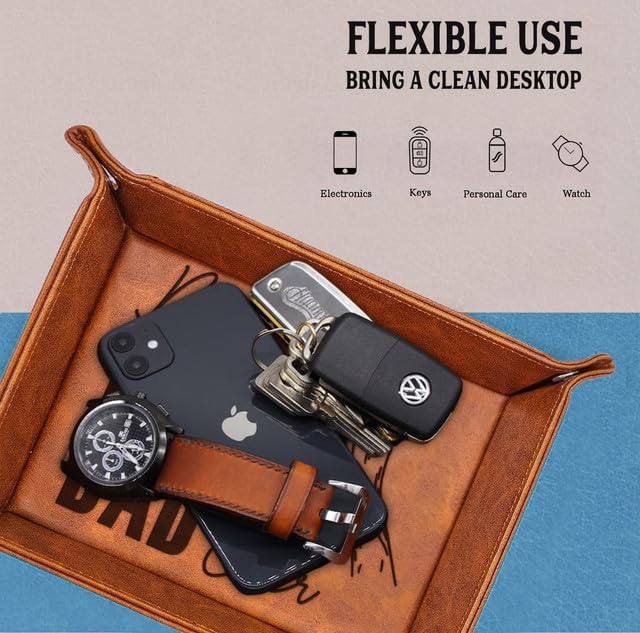 Dog Gifts For Men - PU Leather Storage Gift For Fathers Day, Unique Birthday Gift For Dad From Son Daughter, Funny Dog Dad Gifts Desk Organizer, Dog Lovers Valet Tray Desk Decor Accessories
