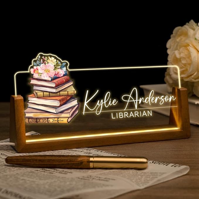 Desk Name Plate Personalized, Custom Office Light Up Name Plate for Teachers, Desk Decorations for Women Men Office, Employee Appreciation Gifts for Teachers Coworkers