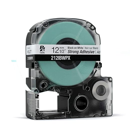 Epson LABELWORKS 212IBWPX Genuine PET (Polyester) Tape Cartridge - Black on White Strong Adhesive Standard Industrial Label Maker Tape - 1/2" (12MM) Wide, 30 ft