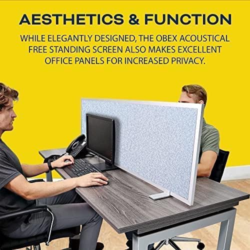 OBEX Acoustical Free Standing Privacy Screen, Cubicle Accessories Desk Privacy Panel, Desk Dividers for Office, Office Furniture Partitions Portable Sound Proof Dividers, 24" x 30", Overcast