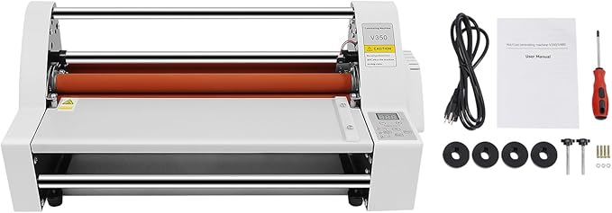 V350 Hot Cold Roll Laminator, 110V Digital Control Thermal Hot Cold Roll Laminator with 2 Heating Modes, Commercial Laminating Machine with Digital Control Panel, Used for Cross-Patterned Films