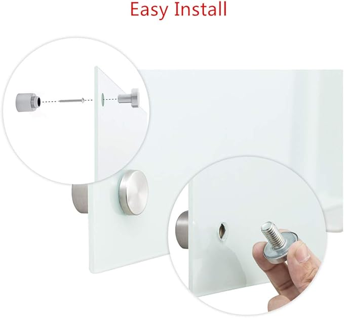 Magnetic Glass Whiteboard with Eraser 48" x 36" Frameless Tempered Glass Dry Erase Board with Marker Tray for Office, Wall Mounted Writing Board (White)