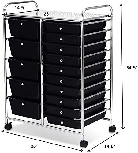 ARLIME 15-Drawer Storage Cart, 15 Drawer Trolley, Rolling Organizer Cart, Scrapbook Paper Organizer, Suitable for Office and School, Rolling Office Storage Tools (Black)