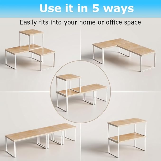 Aothia Wood Desktop Shelf for Top of Desk - 2-Tier Adjustable Bookshelf Organizer, Freestanding Stackable Shelves for Office, Home, Kitchen Counter (Oak)