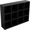 12-Cube Storage Shelf Bookcase - Wooden 3-Tier Floor Standing Open Bookshelf for Home and Office, Display Cabinet, Black