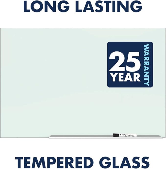Quartet Glass Whiteboard, Magnetic Dry Erase White Board, 74" x 42", Wide Format, Aluminum Frame, Element (G7442E)