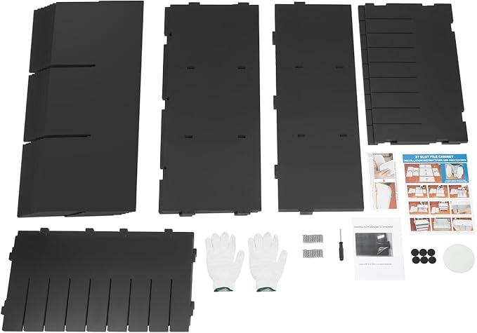 27 Slot Literature Organizer, Vertical Desktop File Sorter Mail Center with Thickened PVC Board, Vertical Paper Storage Cabinet for Classroom, Home & Office (27 Slots Black)