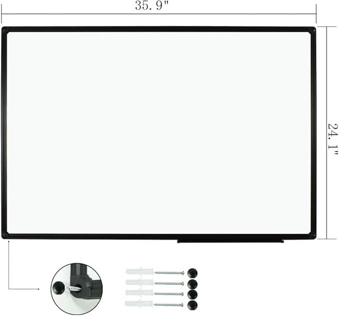 JILoffice Magnetic Whiteboard/White Board, Dry Erase Board 36 x 24 Inch, Black Aluminum Frame Wall Mounted Board for Office Home and School