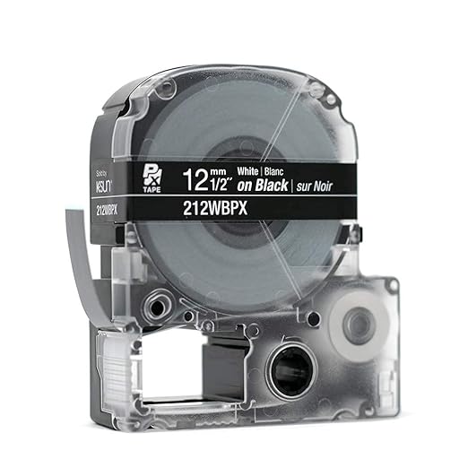 Epson LABELWORKS 212WBPX Genuine PET (Polyester) Tape Cartridge - White on Black Industrial Label Maker Tape - 1/2" (12MM) Wide, 30 ft