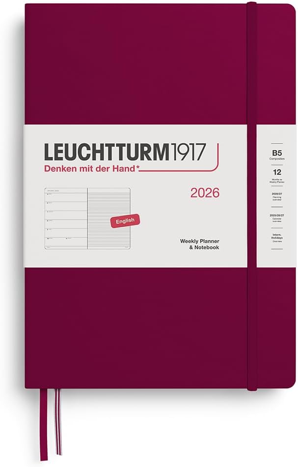 LEUCHTTURM1917 - Weekly Planner & Notebook 2026, Hardcover, Composition (B5), Ruled, Port Red (Jan 1 - Dec 31, 2026)