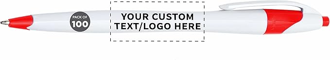 DISCOUNT PROMOS Custom Slim Curvy Ballpoint Pens Set of 100, Personalized Bulk Pack - Black Ink, Retractable, Great for Office, School, Tradeshows - Red