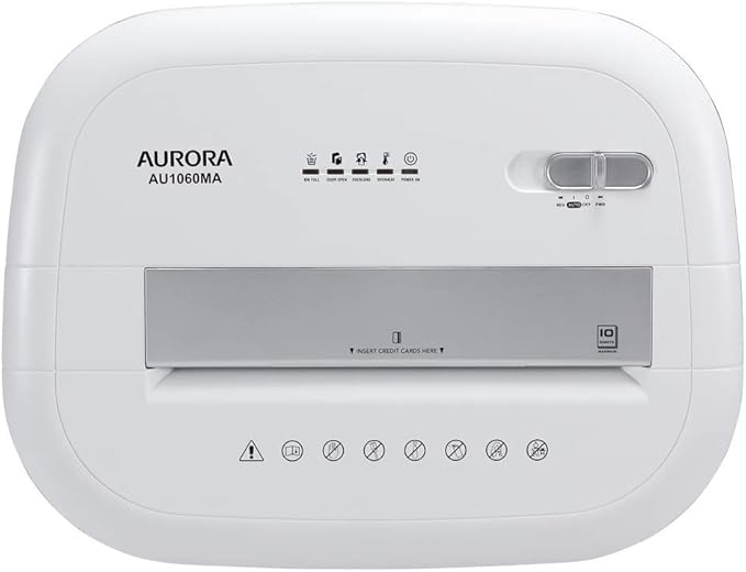 Aurora AU1060MA Professional Grade 10-Sheet High Security Micro-Cut Paper and Credit Card Shredder/ 60 Minutes/Security Level P-5, White, AU1060MA 10-Sheet High Security Microcut