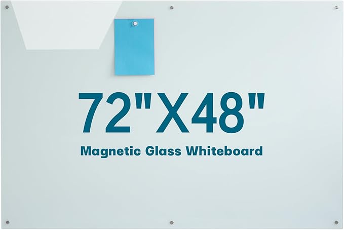 Glass Magnetic Dry Erase Board 72"x48" Frameless Wall Mounted Glass White Board for Wall, Large Frameless Magnetic glassboard for Office, Home & School