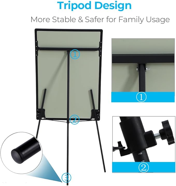 Dry Erase Easel 36" x 24", Height Adjustable Magnetic White Board with Tripod Stand, Office Presentation Board with 25 Sheets Flipchart Paper Pad, Magnets & Eraser, Black