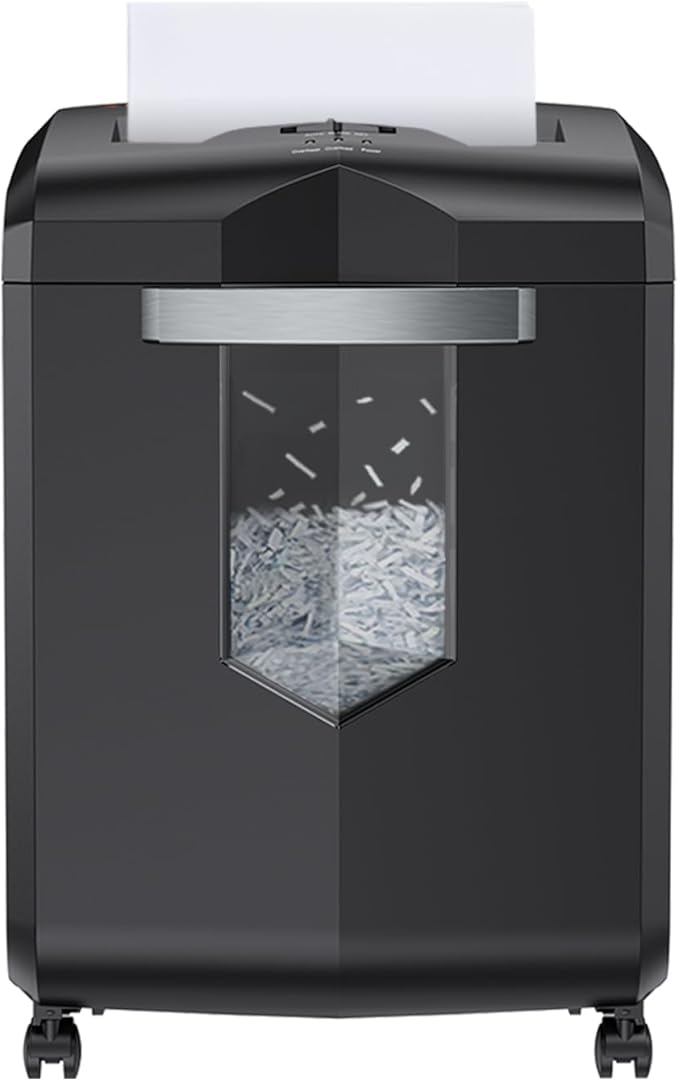 Bonsaii Heavy Duty 18-Sheet Cross-Cut Paper Shredder 60-Minute Runtime 6-Gallon Basket with Casters for Office Use Shreds Credit Cards and Staples