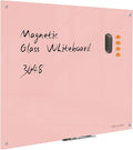 Magnetic Glass Dry Erase Board - White Board 48 x 36 Inch Wall Mounted Glass Whiteboard, Large Frameless Glass White Board for Wall Office, Home & School, Pink