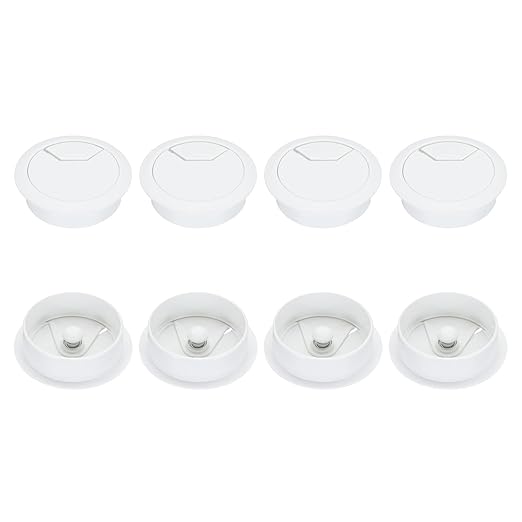 PATIKIL 53mm Desk Grommet, 8pcs Desk Cord Hole Cover Desk Cable Hole Grommet Cover Sturdy ABS Plastic Round for Cables Cabinets Desktop Equipment Wiring Organizing,Elasticity, White