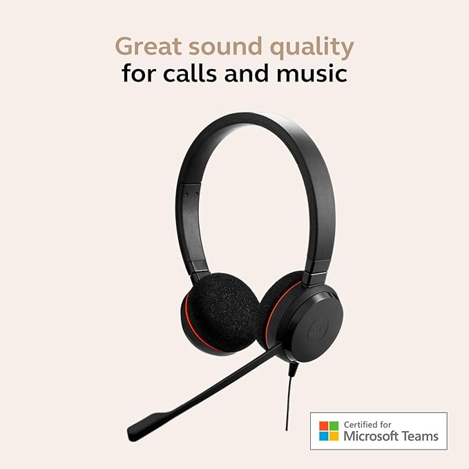 Jabra Evolve 20 Wired Headset (2025 Edition) - Dual-Ear Wired Headset for Office and Work from Home - Call Control - Certified for MS Teams - USB-C/A Connectivity - Black