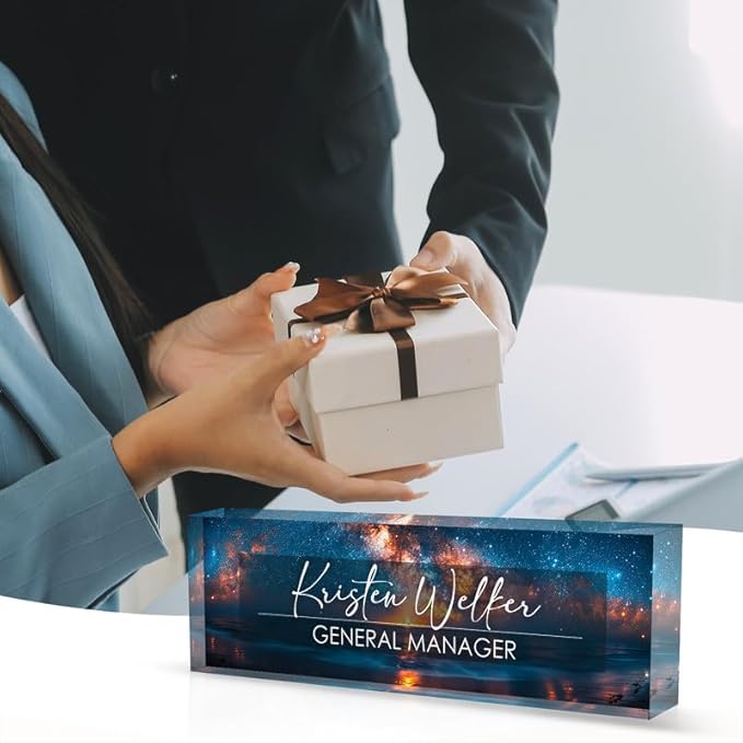 Desk Name Plate Personalized Name Plate for Desk, Office Desk Decor, 3D Style Personalized Plaque Name Plates for Desks Custom Appreciation Gifts for Boss Lady Employee Coworkers (Vast Celestial)