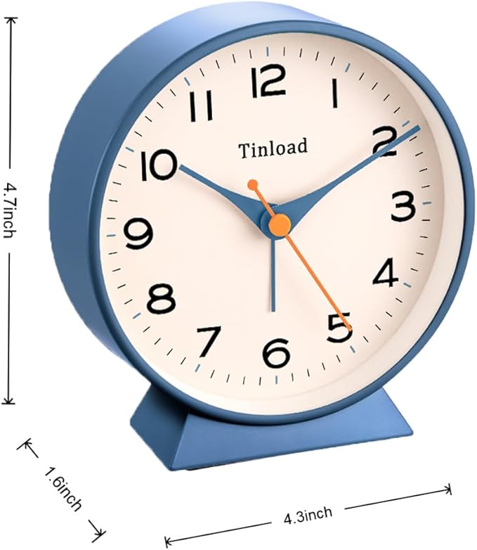 4.5" Battery Operated Retro Analog Alarm Clock, Small Silent Bedside Desk Clock,Lighted on Demand, Battery Operated, Snooze, for Living Room, Bedroom, Bedside, Desk(Blue)