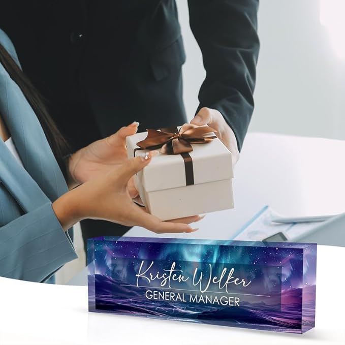 Desk Name Plate Personalized Name Plate for Desk, Office Desk Decor, 3D Style Personalized Plaque Name Plates for Desks Custom Appreciation Gifts for Boss Lady Employee Coworkers (Aurora Polaris)