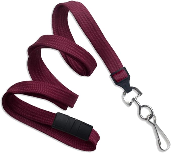 Specialist ID Bulk 25 Pack - Premium Flat Breakaway Lanyards for ID Badges & Badge Holders - 3/8" Wide Woven Safety Lanyard with Metal Swivel Hook for Teachers, Students, Cruise, Office (Maroon)