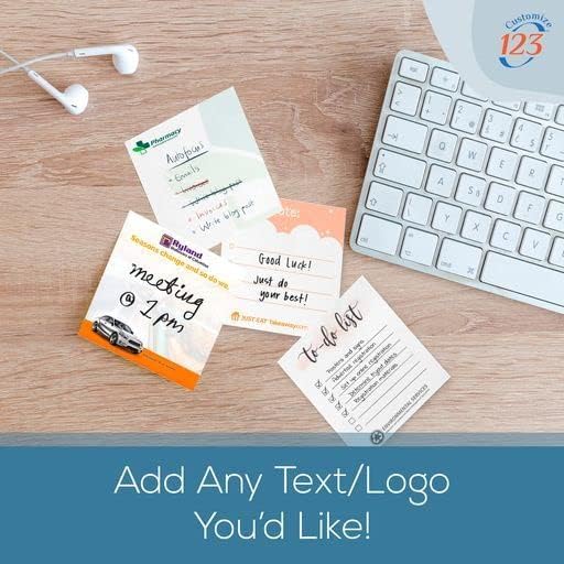 Personalized Sticky Notes 3" x 3" with Text or Logo, 25 Sheets, Custom Note Pads, to Do List Memo Pads, Adhesive Notepad, for Office, School, Business Marketing or Party Supplies, 1,000 Qty