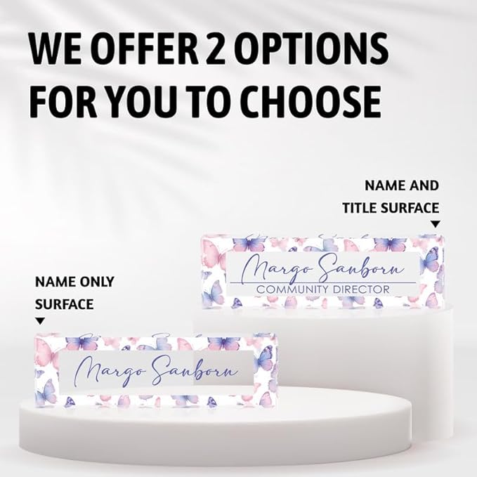 Personalized Office Desk Name Plate Acrylic Glass Block (Watercolor Butterfly)