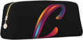 Cute Initial Pencil Case for Kids Simple Leather Pencil Pouch for Boys Girls Letter Design Pencil Box Pen Bag Pencil Pouch Office Stationery Organizer, Rainbow Letter C