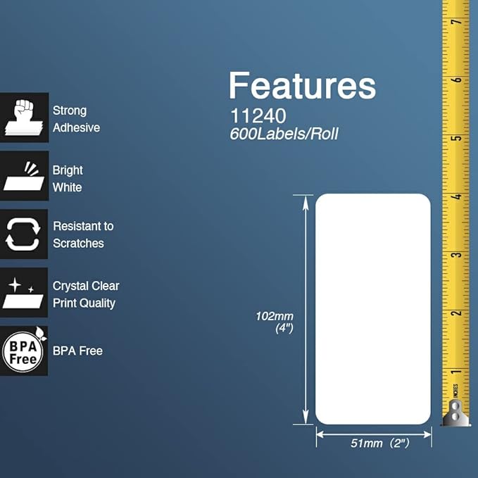 BETCKEY - Large Multi-Purpose Labels Replacement for Brother DK-1240 (4 in x 2 in), Compatible with Brother QL Label Printers [6 Rolls/3600 Labels, Yellow]