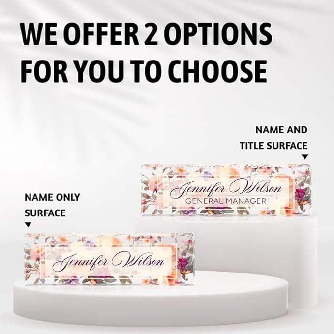 Desk Name Plate Personalized Name Plate for Desk, Office Desk Decor, 3D Style Personalized Plaque Name Plates for Desks Custom Appreciation Gifts for Boss Lady Employee Coworkers (Rosebud)