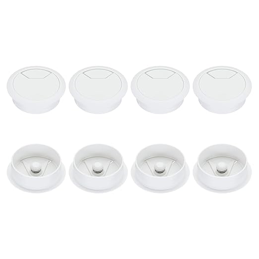 PATIKIL 50mm Desk Grommet, 8pcs Desk Cord Hole Cover Desk Cable Hole Grommet Cover Sturdy ABS Plastic Round for Cables Cabinets Desktop Equipment Wiring Organizing,Elasticity, White