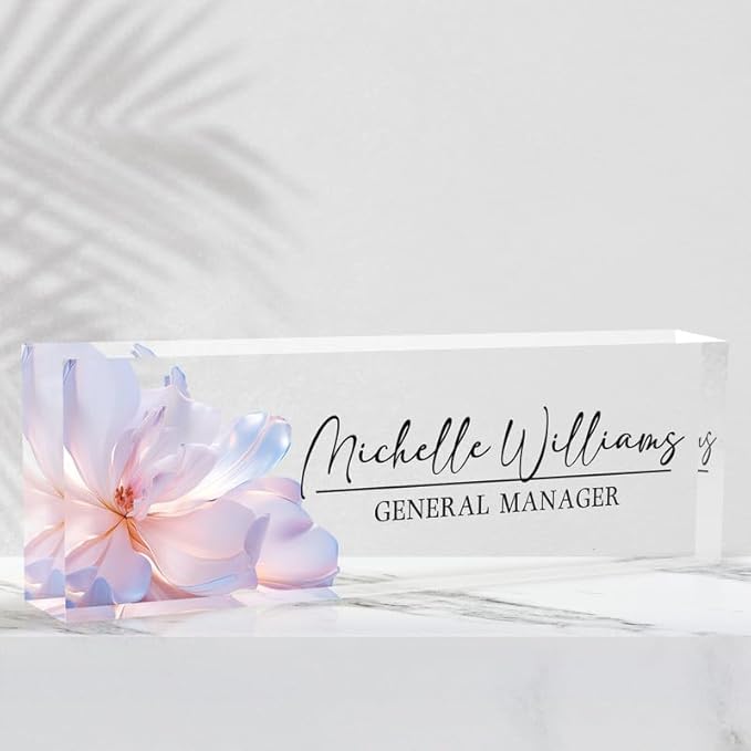 Desk Name Plate Personalized Name Plate for Desk, Office Desk Decor, 3D Style Personalized Plaque Name Plates for Desks Custom Appreciation Gifts for Boss Lady Employee Coworkers (Peach Flowers)