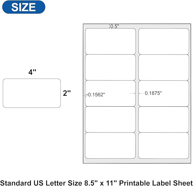 PAPRMA 2" x 4" Shipping Address Labels for Laser Inkjet Printer, Mailing Label White for Package or Envelope, Printable Label Sheet 5163 8163 (50 Sheets 500 Labels)