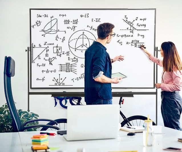 Large Magnetic Mobile Whiteboard 96"x48", Rolling Double Sided Stand Whiteboard on Wheels, Reversible Adjustable Height/Angle Dry Erase Board 8' x 4' Easel White Board for Office Classroom, Black