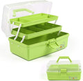 12in 3-Layer Plastic Craft Organizers and Storage, Portable Folding Tackle Box with Handle & Adjustable Dividers, Multipurpose Case for Sewing, Art Supplies, Medicine, Tools (Green)