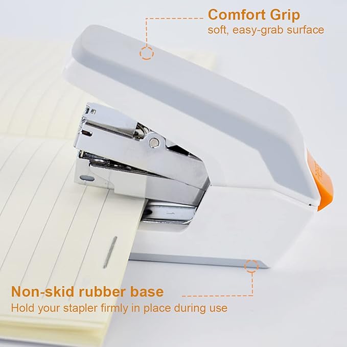 Deli Effortless Standard Desktop Stapler, One Finger Touch Stapling, Easy to Load Ergonomic Stapler, 25 Sheet Capacity, Includes 1000 Staples and A Staple Remover