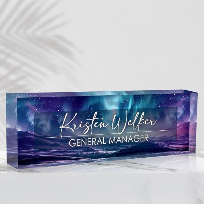 Desk Name Plate Personalized Name Plate for Desk, Office Desk Decor, 3D Style Personalized Plaque Name Plates for Desks Custom Appreciation Gifts for Boss Lady Employee Coworkers (Aurora Polaris)