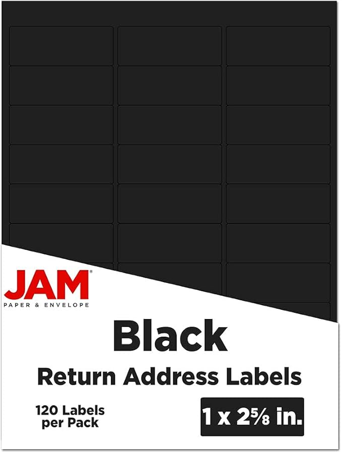 JAM PAPER Return Address Labels - Standard Mailing - 1 x 2 5/8 - Black - 120 Shipping Labels/Pack