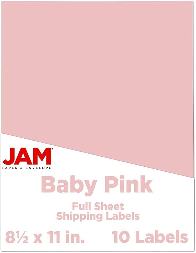 JAM PAPER Full Sheet Shipping Labels - Printable Sticker Paper - 8 1/2 x 11 - Baby Pink Pastel - 10 Full Pages/Pack