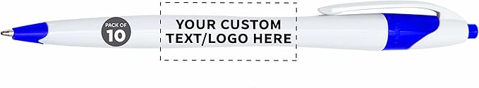 DISCOUNT PROMOS Custom Slim Curvy Ballpoint Pens Set of 10, Personalized Bulk Pack - Black Ink, Retractable, Great for Office, School, Tradeshows - Blue Black