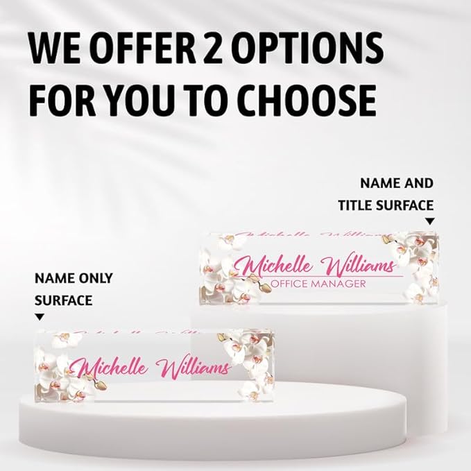 Desk Name Plate Personalized Name Plate for Desk, Office Desk Decor, 3D Style Personalized Plaque Name Plates for Desks Custom Appreciation Gifts for Boss Lady Employee Coworkers (Pink Orchid)