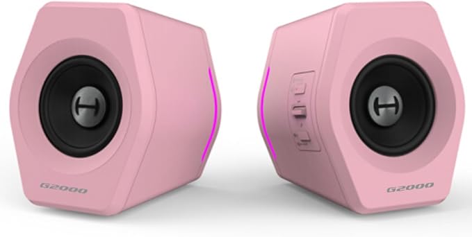 Edifier G2000 RGB Gaming Speakers, 32W Peak Power, Compact Design for PC/PS4/Desktop, Bluetooth 5.1, 3.5mm AUX, Game/Movie/Music Modes, 12 RGB Lighting Effects - Pink